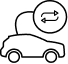 Icono de vehículo con símbolo de flechas negro sobre fondo gris