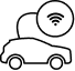 Icono de vehículo con símbolo de actualización WiFi negro sobre fondo gris